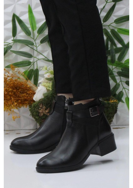 Frida 4203 Siyah Rahat Esnek Sıcak Astar Deri Kadın Bot modelleri