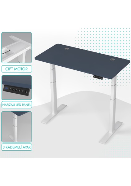 O-Flex Duo Çift Motorlu Elektrikli Yükseklik Ayarlı Masa - 120x60 - Pasifik Mavi