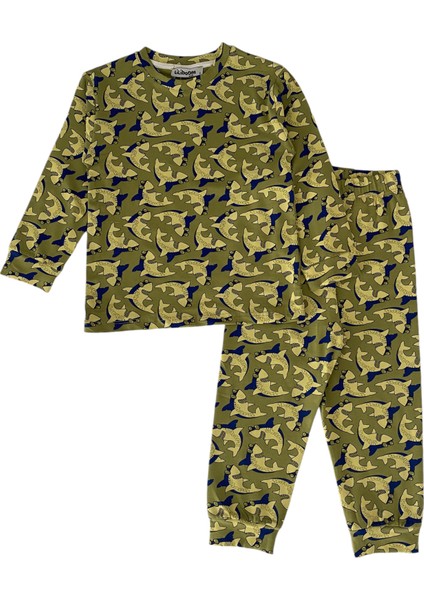 Erkek Çocuk Pamuklu Yeşil Köpek Balığı Desen Pijama Takımı