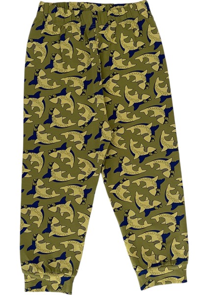 Erkek Çocuk Pamuklu Yeşil Köpek Balığı Desen Pijama Takımı modelleri