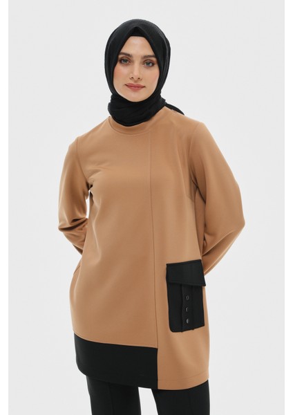 Camel Çift Renkli Cep Detaylı Scuba Tunik 2514013