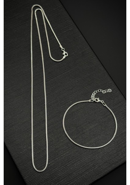 925 Ayar Gümüş Italyan Model Gümüş Renk Erkek Bileklik/kolye Set FRJ12258-3258-A