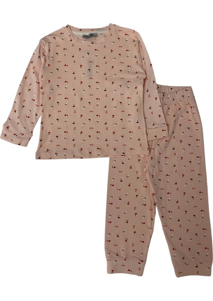 Kız Çocuk Pamuklu Pembe Lale Desen Pijama Takımı