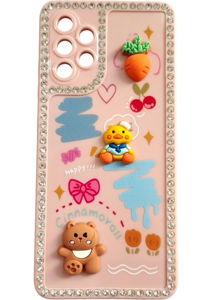 Samsung A32 Emoji Kabartmalı Taşlı Çerçeveli Koruyucu Kılıf