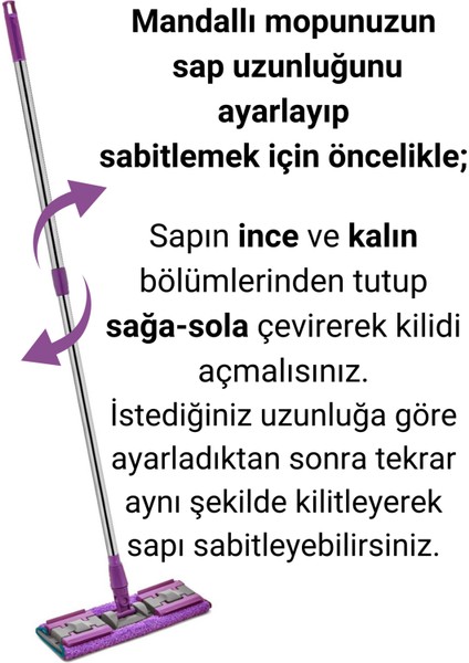 Mandallı Mop Yer Duvar Cam Çok Amaçlı Paspas Temizlik Mendili Uyumlu 2 Adet Bez Hediyeli