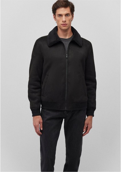 Mavi Suni Kürk Detaylı Siyah Suni Süet Ceket 0110450-900