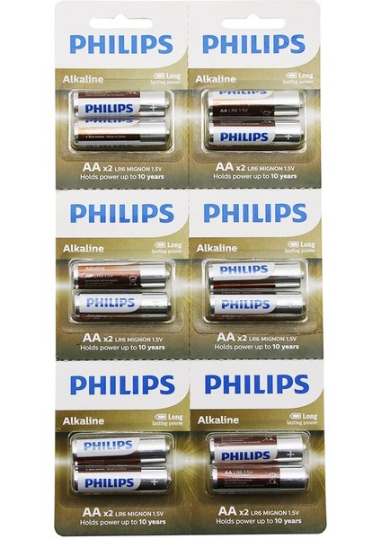 Phılıps  Alkaline Kalem - Aa - 1.5V  Pil  12PCS= 2li x 6 (4453)