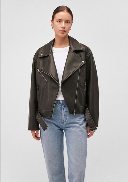 Mavi Kadın Kemerli Siyah Suni Deri Ceket Regular Fit / Normal Kesim 1110433-71591 fiyatları