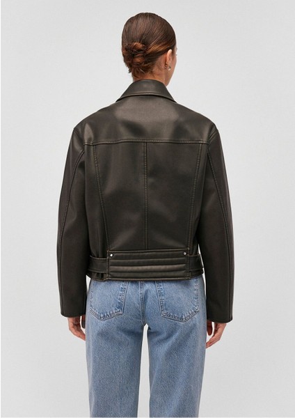 Mavi Kadın Kemerli Siyah Suni Deri Ceket Regular Fit / Normal Kesim 1110433-71591 fırsatları