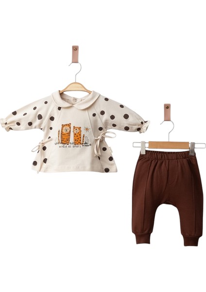 Yanlardan Bağcıklı Mini Leopar Desenli 2 Li Kız Bebek Takım - 6 -18 Ay - Altüst