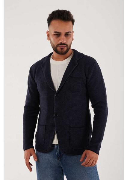 Lacivert Erkek Pamuklu Triko Blazer Ceket