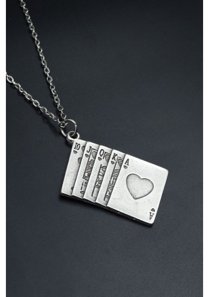 poker- İskambil Gümüş Kaplama Unisex Düz Zincir Kolye kod 777