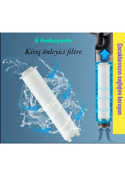 Kireç Önleyici Özellikli,su Tasarruflu 2 Adet Yedek Filtreli Çelik Örgü Hortumlu Duş Takımı