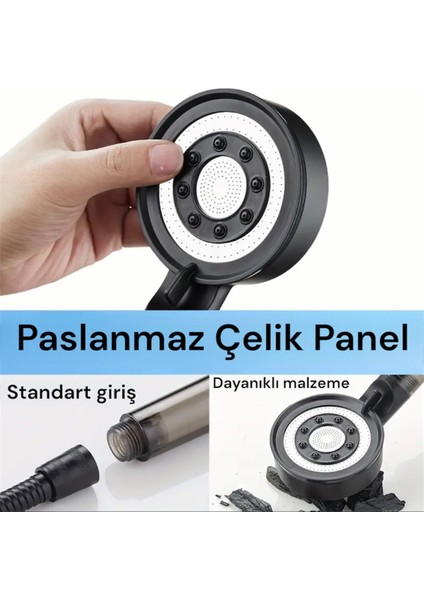 (Kireç Önleyici) 5 Fonksiyonlu Su Tasarruflu Filtreli Turbo Jet Duş Başlığı Siyah