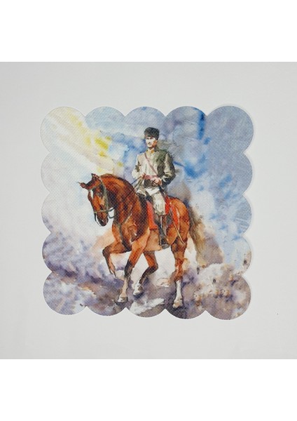 Sulu Boya Atam At Üzerinde Görselli Lazer Kesim Kokteyl Peçetesi