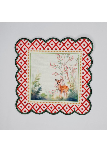 Dekoratif Çerçeve Ceylan Desenli Etrafı Nakışlı Kokteyl Peçetesi