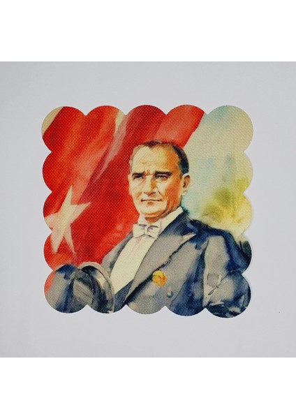 Sulu Boya Atatürk ve Türk Bayrağı Desenli Lazer Kesim Kokteyl Peçetesi