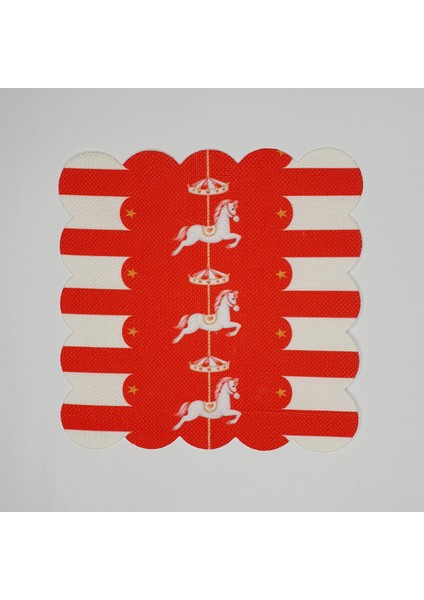 Kırmızı Şeritli Lunapark Konsept At Desenli Lazer Kesim Kokteyl Peçetesi