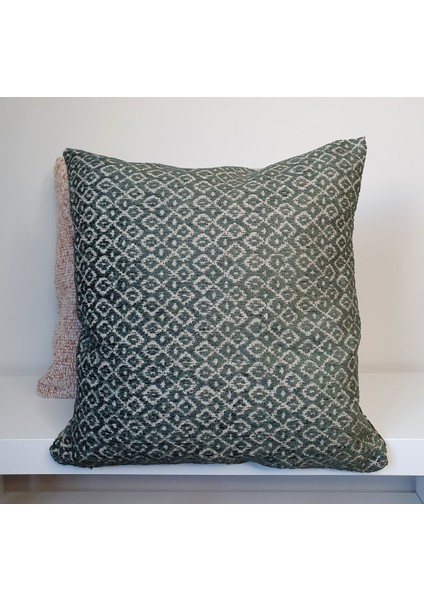 Jakarlı Baklava Desen Kadife Kırlent Kılıfı Koyu Mint Rengi