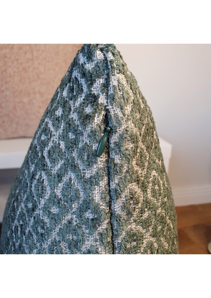 Jakarlı Baklava Desen Kadife Kırlent Kılıfı Koyu Mint Rengi modelleri