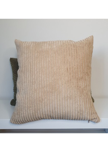 Lüks Şerit Fitilli Kadife Kırlent Kılıfı Sütlü Kahve