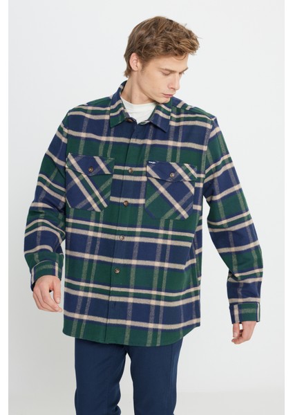 Relaxed Fit Geniş Kesim %100 Pamuk Yeşil Ekoseli Gömlek fiyatları