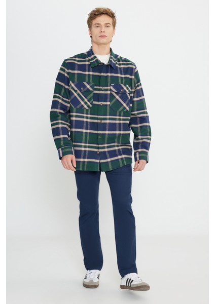 Relaxed Fit Geniş Kesim %100 Pamuk Yeşil Ekoseli Gömlek modelleri