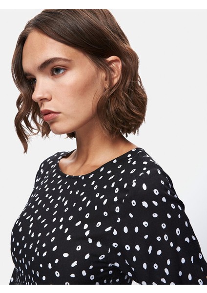 Kadın Puantiyeli Geniş Yaka Uzun Kollu Dokuma Siyah Elbise fırsatları