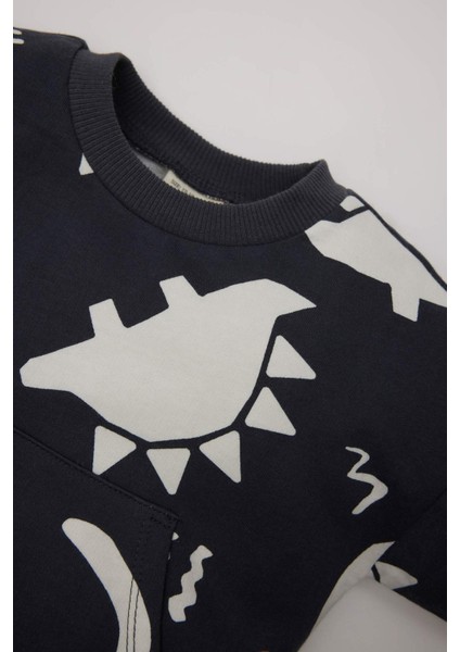 Erkek Bebek 2'li Takım Dinozor Baskılı Sweatshirt Beli Lastikli Eşofman Altı E0674A524WN modelleri