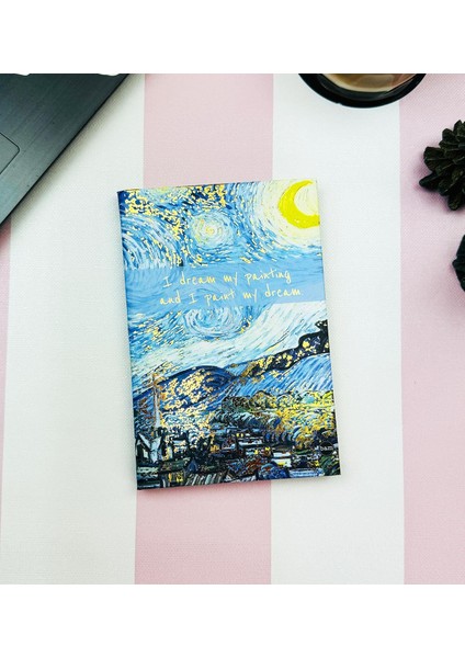 Van Gogh Yıldızlı Gece Tasarımlı Sert Kapaklı 80 Yaprak Çizgisiz Lastikli Defter