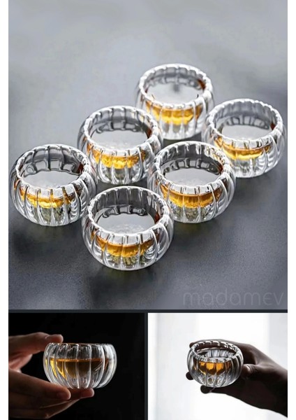 6 Adet Çift Cidarlı Mini Kase Seti Lokumluk Drajelik Şekerlik Çerezlik Sosluk Reçellik Cam Kaseler