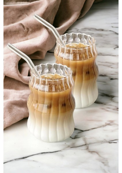 2'li Pipetli Iskandinav Tarz Burgu Cam Bardak Seti Kahve Kokteyl Sunum Bardağı Borosilikat 400 Ml. modelleri