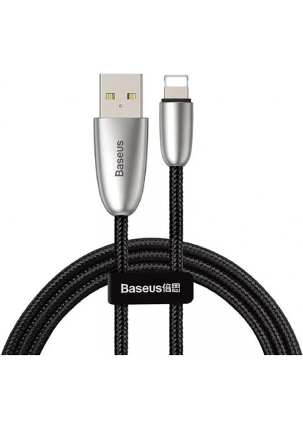 Torch Serisi Alüminyum Alaşım Örgü Tasarım 1.5A 2 Metre iPhone Lightning Data Şarj Kablosu Siyah