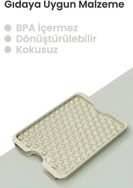 Pumo Vanilya 124 Bölmeli Kapaklı Küre Buz Kalıbı Dondurma Kalıbı Buz Saklama Kabı Sunumluk