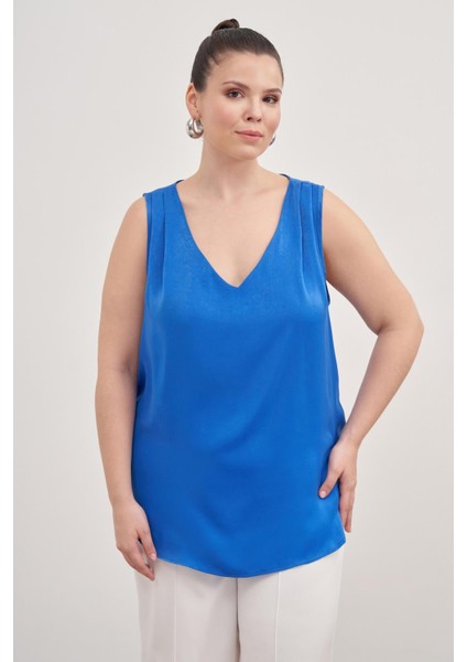 Saten Pile Detay Bluz