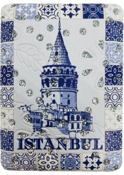 Galata Gift Şık Desenli, Taşlı, Çift Taraflı, Dikdörtgen, 8,5*6cm Boyutlu, Cep, Çanta, Makyaj Aynası