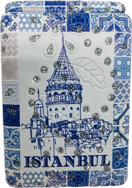 Galata Gift Şık Desenli, Taşlı, Çift Taraflı, Dikdörtgen, 8,5*6cm Boyutlu, Cep, Çanta, Makyaj Aynası