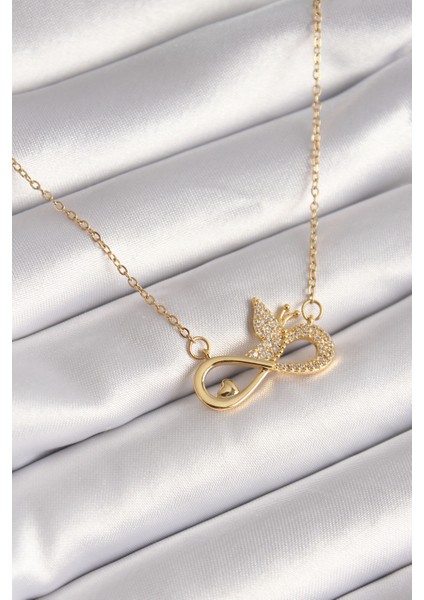 Gold Renk Zirkon Zincir Taşı Sonsuzluk Kelebek Model Kadın Kolye - EBJ241026W28729