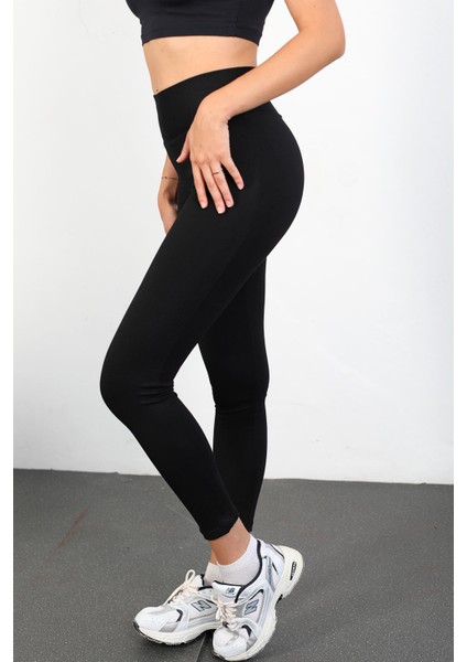 Luxwomenn Yüksek Bel Toparlayıcı Dar Paça Kalın Kemerli Çelik Siyah Tayt