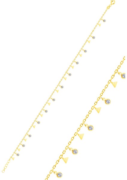 Gümüş Altın Yaldızlı Zirkon Taşlı Üçgen Pullu Halhal SGTL10547GOLD