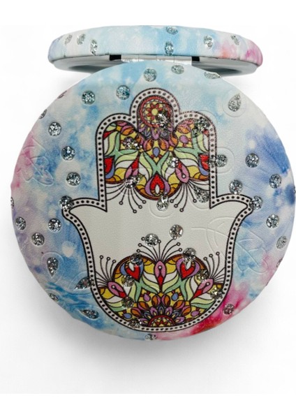 Galata Gift Cep Çanta Makyaj Aynası Şık Desenli Taşlı Çift Taraflı Yuvarlak 7 cm