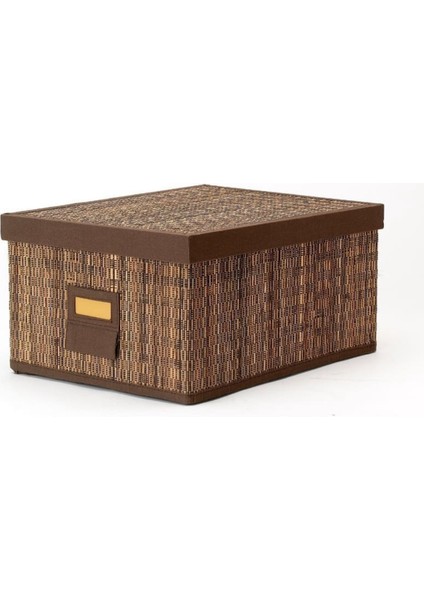 Motorp 55X35X27CM Doğal Bambu Palmiye Yaprağı Kapaklı Eşya Saklama Kutusu Sepeti Kutu Sepet