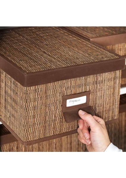 Motorp 55X35X27CM Doğal Bambu Palmiye Yaprağı Kapaklı Eşya Saklama Kutusu Sepeti Kutu Sepet modelleri