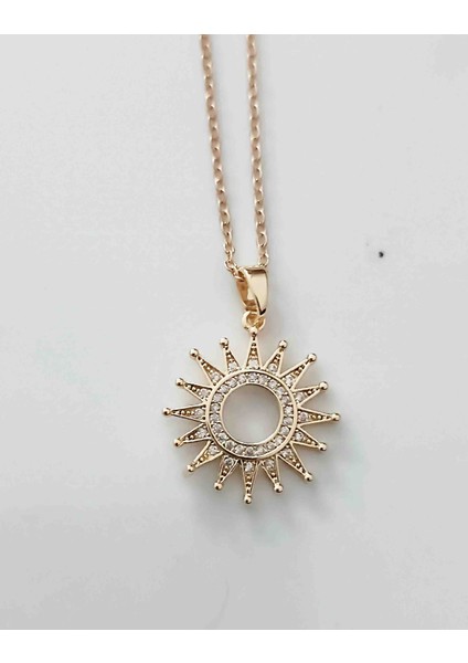 Güneş Zirkon Taşlı Gold Çelik Kolye