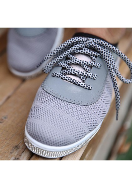 Reflektör Detaylı Gri Triko Kadın Sneakers