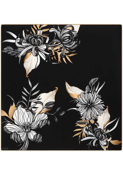 Siyah Çağla Desen Twill Ipek Eşarp