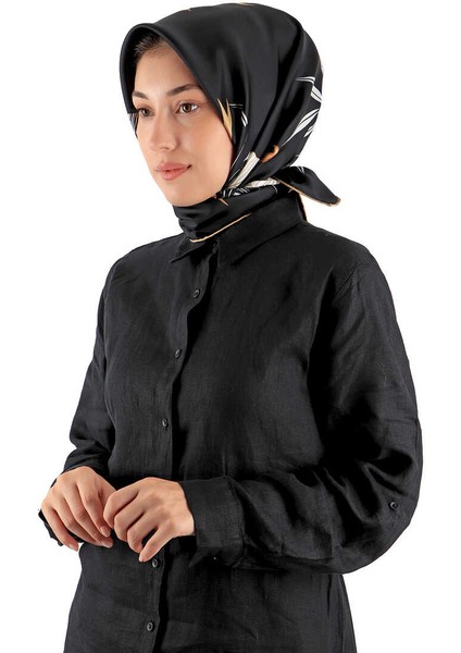 Siyah Çağla Desen Twill Ipek Eşarp fiyatları