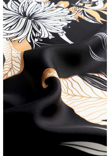 Siyah Çağla Desen Twill Ipek Eşarp modelleri