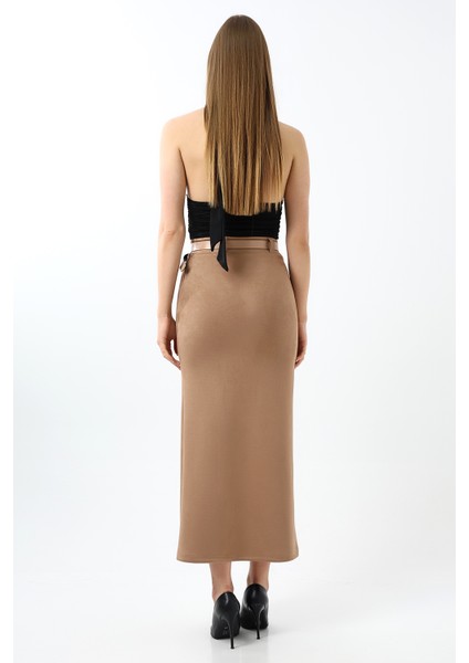 Süet Etek Maxi Boy 92 cm Ön Yırtmaçlı /front Slit Maxı Long Suede Skırt modelleri