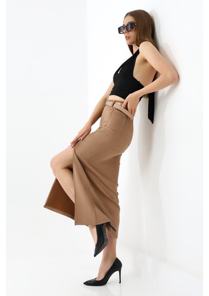 Süet Etek Maxi Boy 92 cm Ön Yırtmaçlı /front Slit Maxı Long Suede Skırt fırsatları